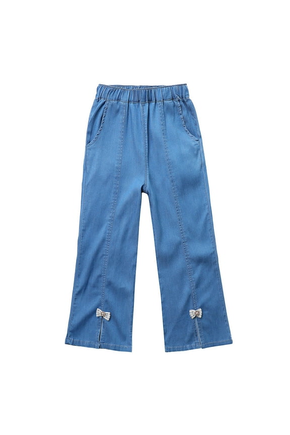 Kids Flare Jeans Casual Side Slit Pockets Denim Pants Vintage Y2k