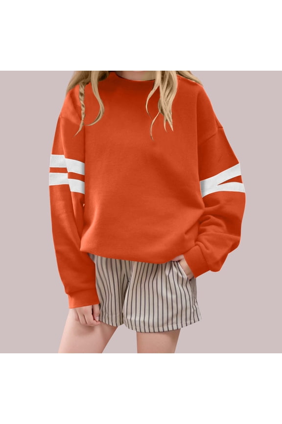 Kids Fleece Hoodie with Pockets & White Striped Sleeves Boys & Girls 1-14Y Casual Print Pullover Warm Health Cloth