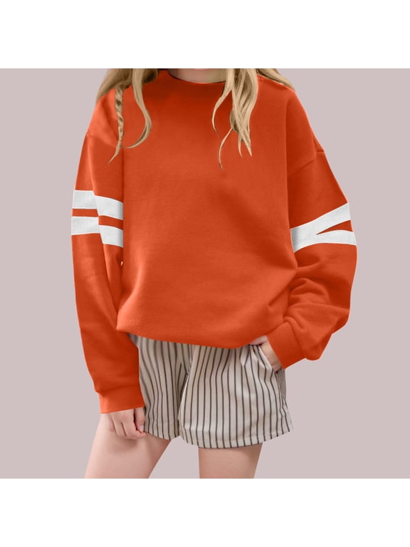Kids Fleece Hoodie with Pockets & White Striped Sleeves Boys & Girls 1-14Y Casual Print Pullover Warm Health Cloth