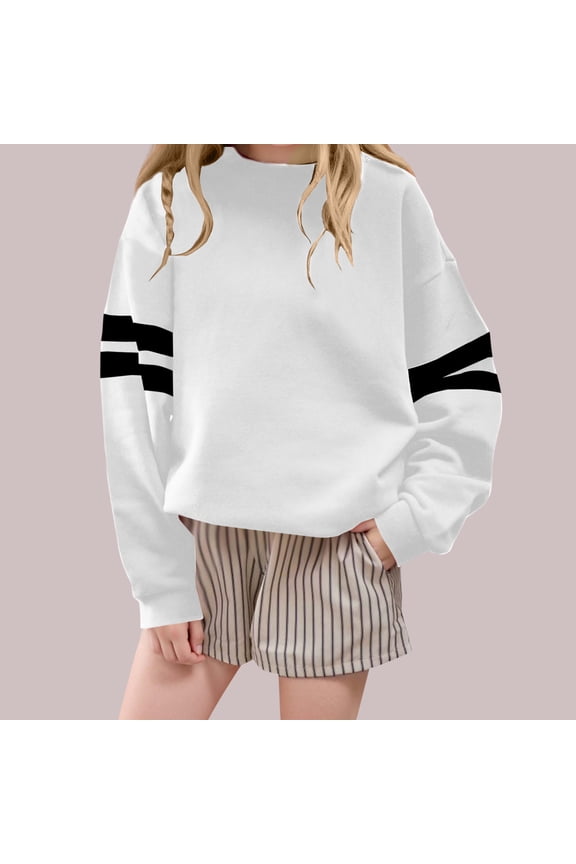 Kids Fleece Hoodie with Pockets & White Striped Sleeves Boys & Girls 1-14Y Casual Print Pullover Warm Health Cloth