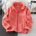 thumbnail image 1 of AUNVITO Kids Fleece Jacket Soft Warm Full-Zip 3-13Y Solid Color & Contrast Trim Windproof Loose Fit Casual Outerwear for Daily Play, 1 of 3