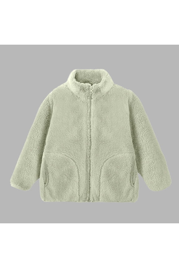 Kids Fleece-Lined Zipper Jacket Warm Lightweight Pockets No Hood Casual Outerwear 3-15Y