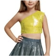 thumbnail image 1 of AUNVITO Kids Girls One Shoulder Sleeveless Dance Crop Top Shiny Sparkly Hip Hop Streetwear Cropped T-Shirts Dancewear, 1 of 4