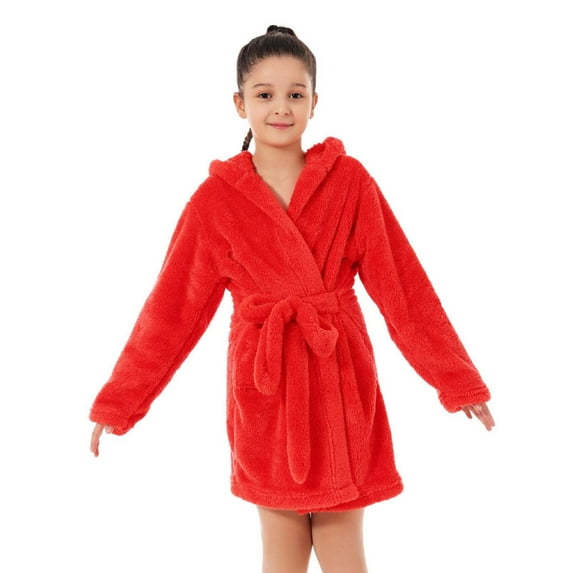 AUNVITO Kids Hooded Bathrobe Soft Cotton Fleece Cozy Loungewear Sleepwear Western Style
