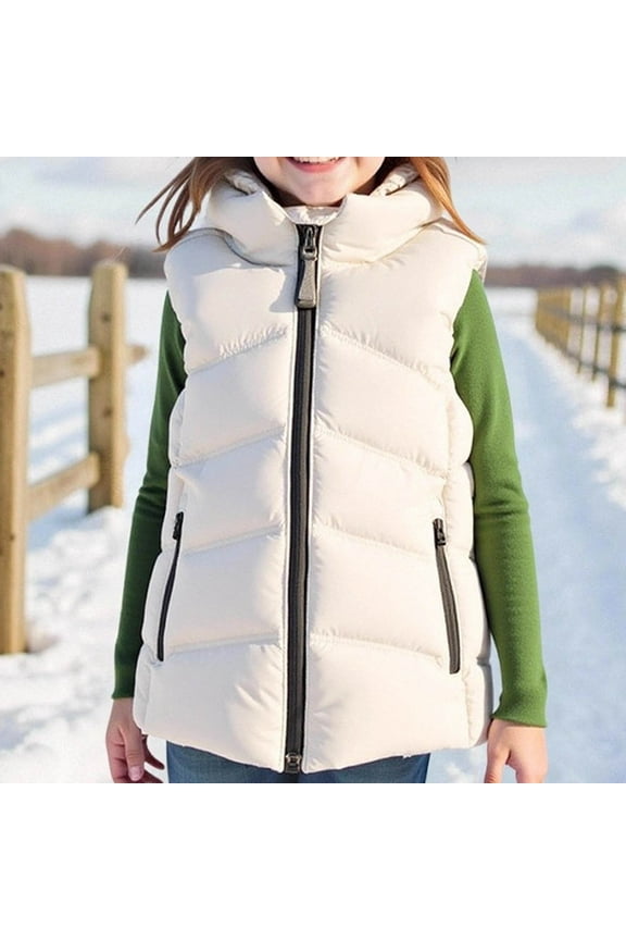 Kids Hooded Puffer Vest Lightweight Warm Zipper Front Jacket for Boys & Girls 5-10Y, Solid Color Quilted Sleeveless Coat Outdoor Winter Layering