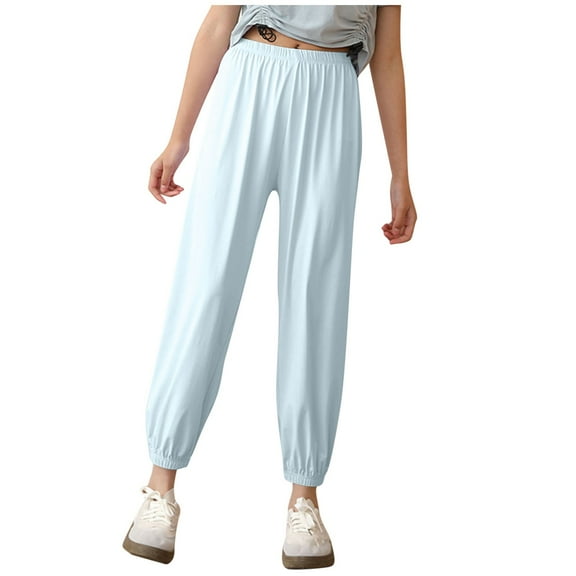 AUNVITO Kids' Ice Silk Summer Pants Sun Protective & Tapered Cuff, Stretchy Joggers for Outdoor Activities