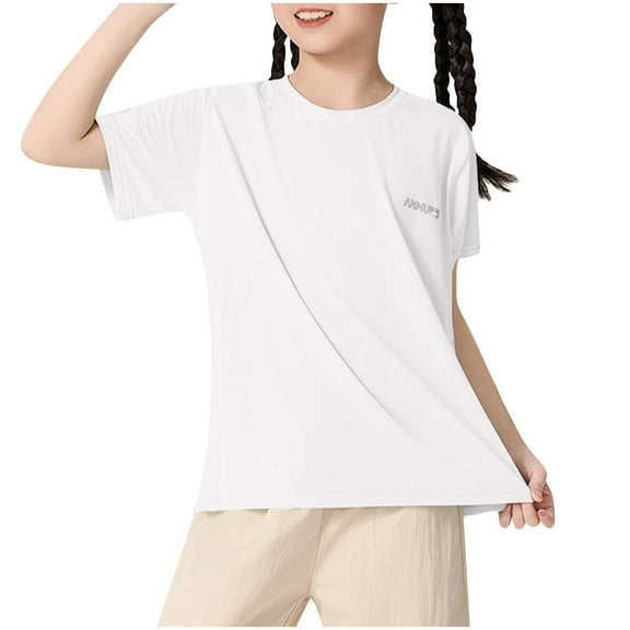 AUNVITO Kids Mesh Short Sleeve T-Shirt Sporty Round Neck Breathable Comfortable Casual Top for Boys and Girls