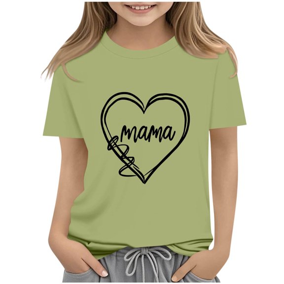 AUNVITO Kids Mother's Day Graphic T-Shirt Short Sleeve Round Neck Casual Pullover Summer Top