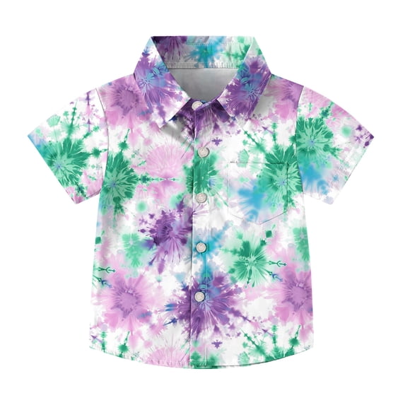 AUNVITO Kids Ombre Tie-Dye Casual Short Sleeve Shirt with Pocket School Uniform Style Vintage Y2k