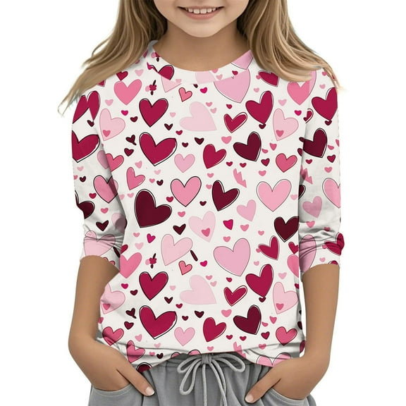 AUNVITO Kids Pullover T-Shirt Casual 3/4 Sleeve Round Neck Top with Fashion Print Design
