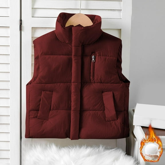 AUNVITO Kids Quilted Vest Winter Puffer Coat Boys & Girls 3-12Y Warm Nylon Spandex Matte Down Alternative Stand Collar Lightweight 290g