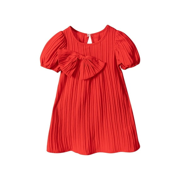 AUNVITO Kids Short Sleeve Round Neck Bow Knot Dress Summer Casual Comfortable Playwear