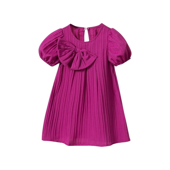 AUNVITO Kids Short Sleeve Round Neck Bow Knot Dress Summer Casual Comfortable Playwear