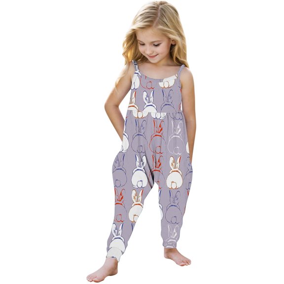 AUNVITO Kids Sleeveless Easter Overalls Summer Casual Play Clothes with Pockets Boys Girls Outfit