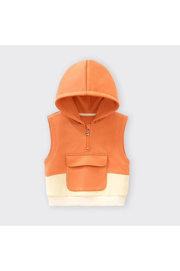 Kids Sleeveless Hooded Vest Cotton Lightweight Casual Outerwear Fall Winter 9M-7Y