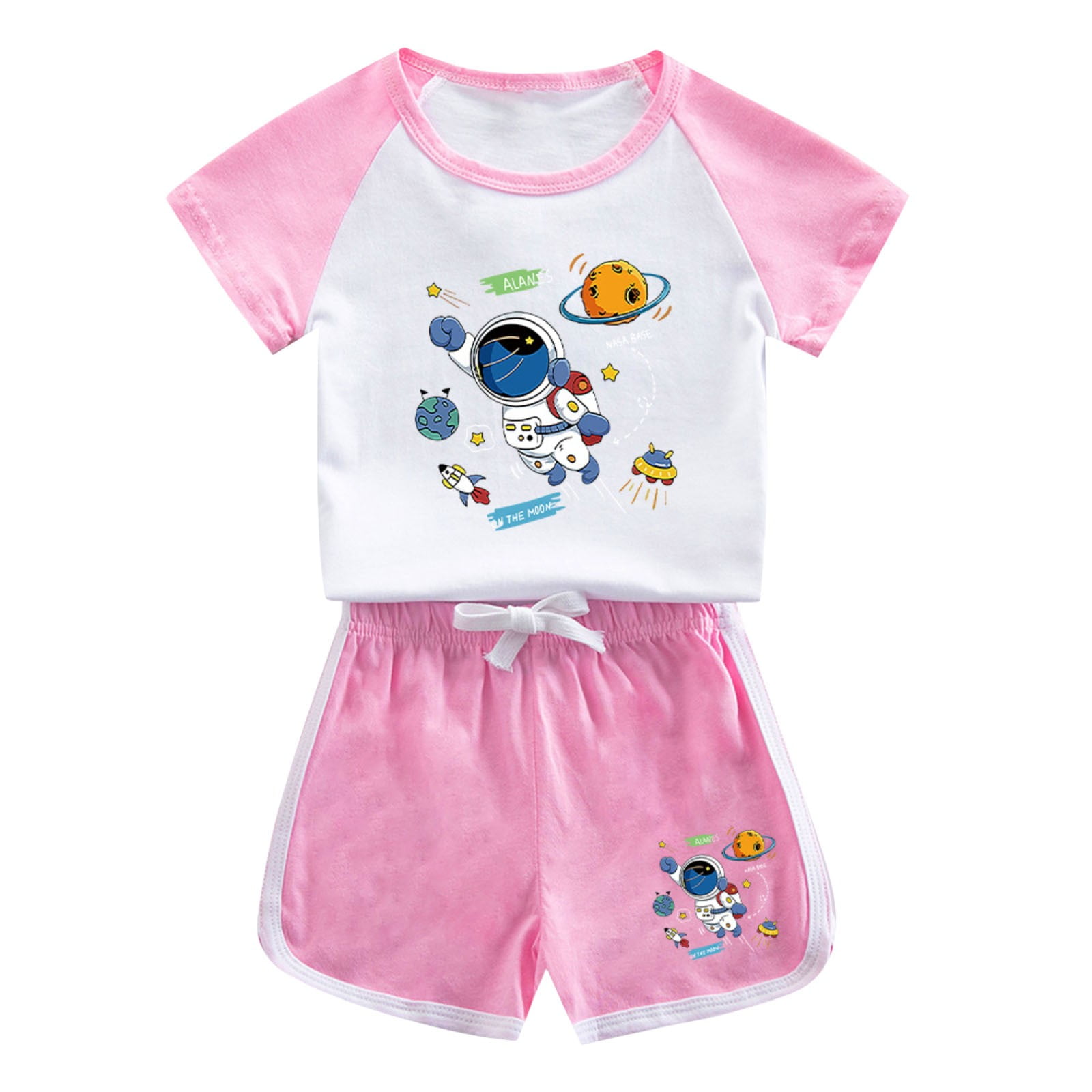 AUNVITO Kids Space Astronaut Print Round Neck T-Shirt & Elastic Waist ...