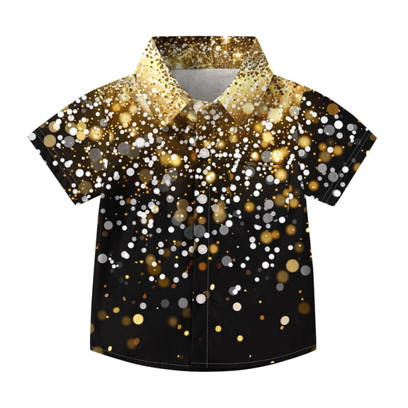 AUNVITO Kids Stylish Cute Casual Short Sleeve School Uniform Shirt with Star Sequins Pocket Glitter Comfy Sparkling Design