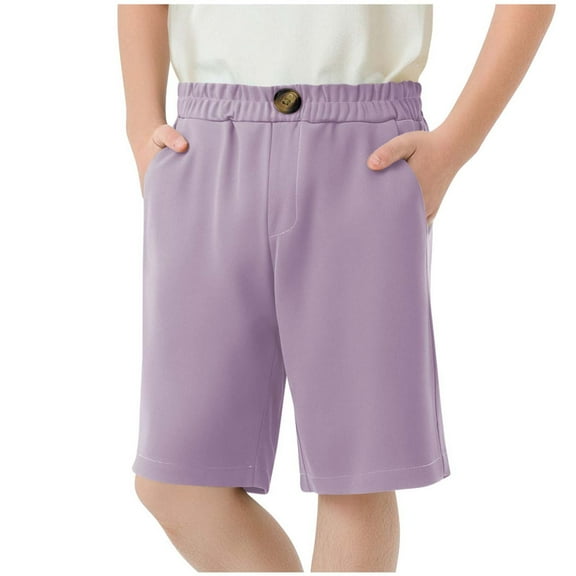 AUNVITO Kids Summer Shorts with Elastic Waistband & Button Closure - Soft Casual Outdoor Shorts with Pocket for Summer Outfits