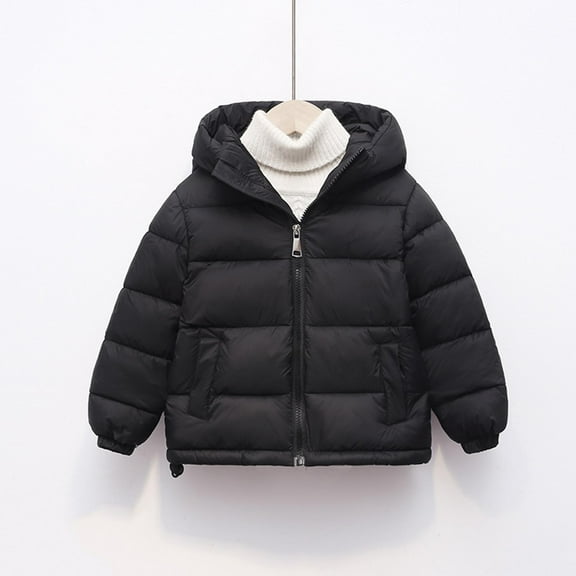 AUNVITO Kids Thermal Hooded Puffer Coat Full-Zip Winter Jacket Lightweight Cotton Insulated Outerwear 4-12Y Boys & Girls Casual Solid Color Long Sleeve