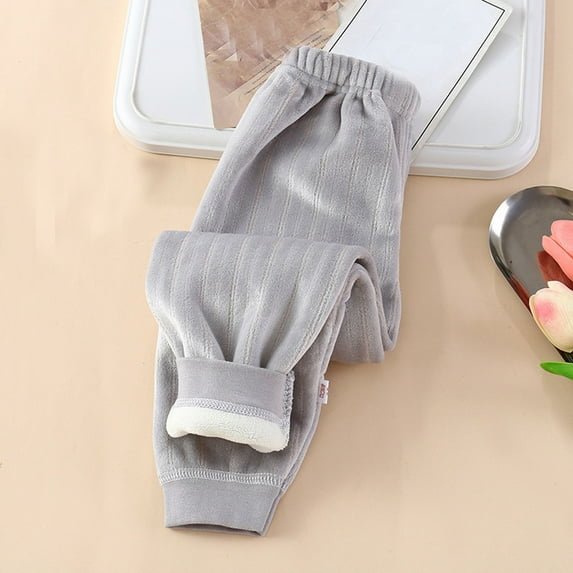 AUNVITO Kids Thermal Leggings Fleece-Lined Thickened Winter Pants Elastic Waistband Casual Sporty Outdoor Wearable Boys Girls Solid Color Lounge Sleep Pants