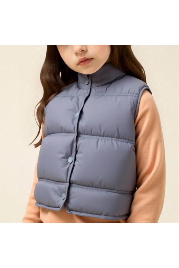 Kids Thermal Lined Puffer Vest 2-10Y Cozy Fleece Sleeveless Quilted Jacket Loose Fit Short Lightweight Nylon-Spandex Winter Outerwear