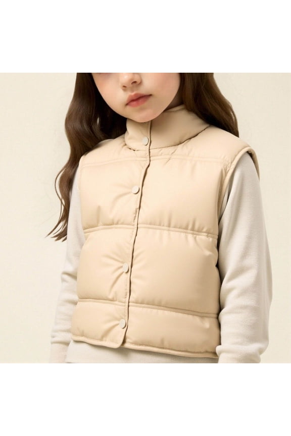 Kids Thermal Lined Puffer Vest 2-10Y Cozy Fleece Sleeveless Quilted Jacket Loose Fit Short Lightweight Nylon-Spandex Winter Outerwear