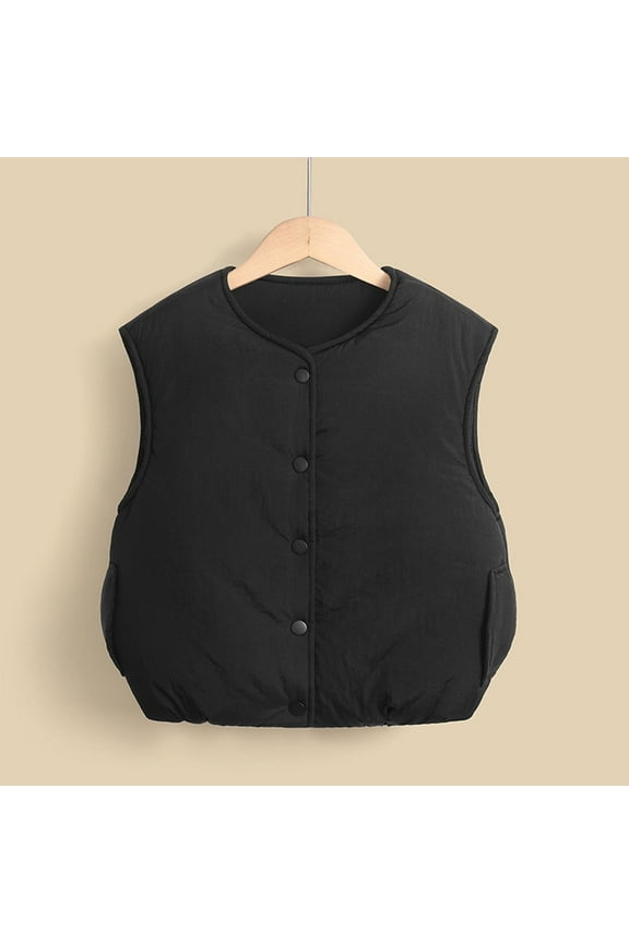 Kids Thermal Sleeveless Vest Lightweight No Hood Zipper Cardigan for 3-12Y Boys Girls Cozy Winter Outerwear Solid Color Polyester Jacket