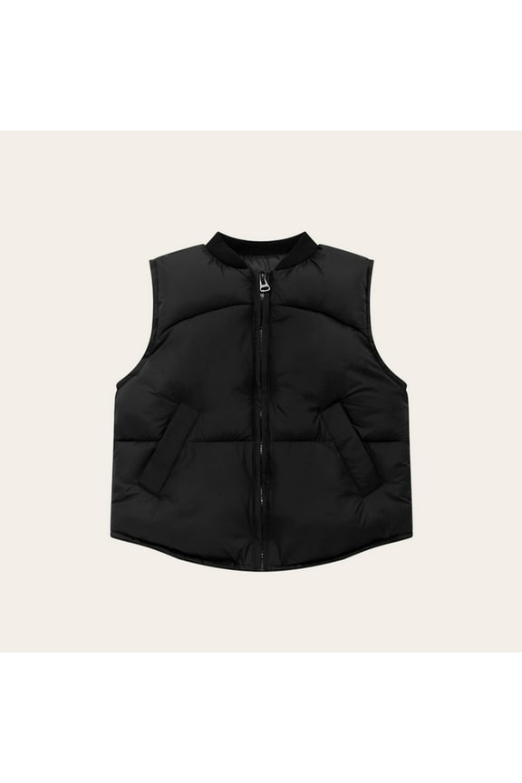 Kids Thermal Sleeveless Vest Zipper Front No Hood 3-12Y Solid Color Lightweight Polyester Casual Outerwear
