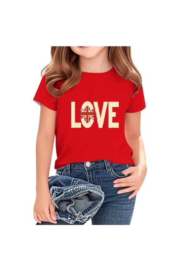 Kids UK Flag Print Casual Loose Fit Round Neck Short Sleeve T-Shirt Graphic Tee Y2K Streetwear