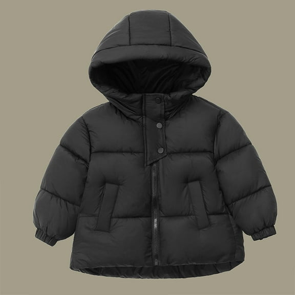 AUNVITO Kids Winter Cotton Jacket Warm Thickened Hooded Coat 1-8Y Short Casual Outerwear Solid Color Thermal Insulated Padded Coats for Boys and Girls