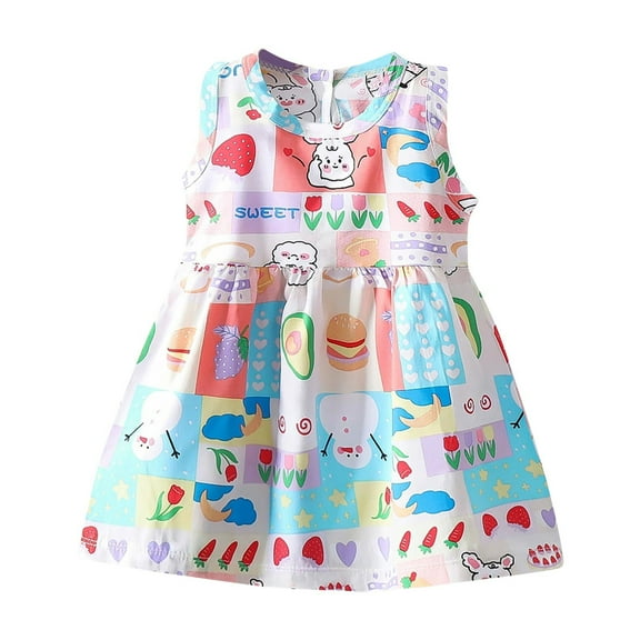 AUNVITO Little Girls Cotton Dress Sleeveless Casual Summer Sundress Flower Printed Jumper Skirt