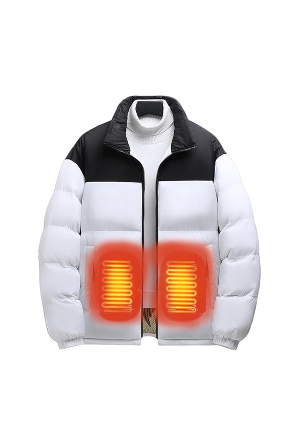 Men's 6-Zone Heated Jacket Smart Temperature Control Stand Collar Lightweight Casual Coat Winter Polyester Outerwear