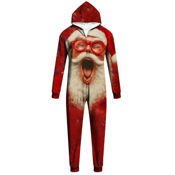 AUNVITO Men's Family Matching Christmas Pajama Set Hooded Long Sleeve Two-Piece with Printed Design Cozy and Festive Sleepwear