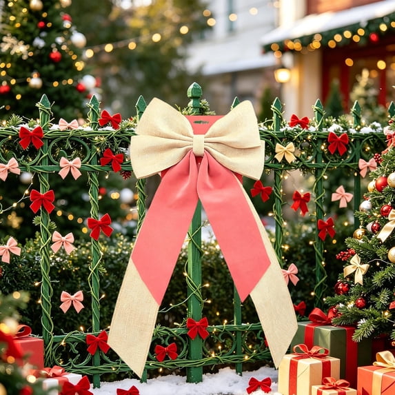 AUNVITO Multipurpose Decorative Bow Ornament, Smooth Fabric Bow Accessory, Reusable Pendant for Christmas Tree Wreath Gift Wrap Wedding Holiday Party Scene Decoration