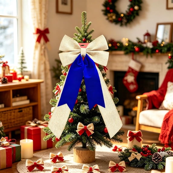 AUNVITO Multipurpose Decorative Bow Ornament, Smooth Fabric Bow Accessory, Reusable Pendant for Christmas Tree Wreath Gift Wrap Wedding Holiday Party Scene Decoration