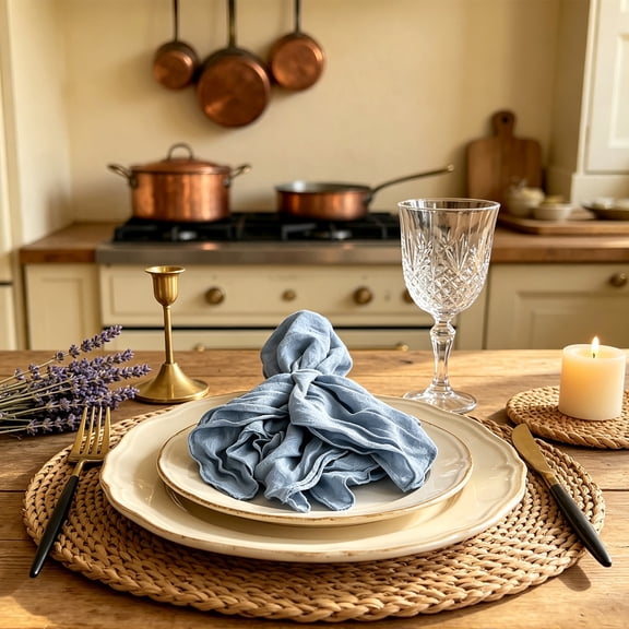 AUNVITO Pleated Dinner Napkin Cotton Linen Reusable Napkin for Dining Table Holiday Party Table Setting Decorative Tableware for Home