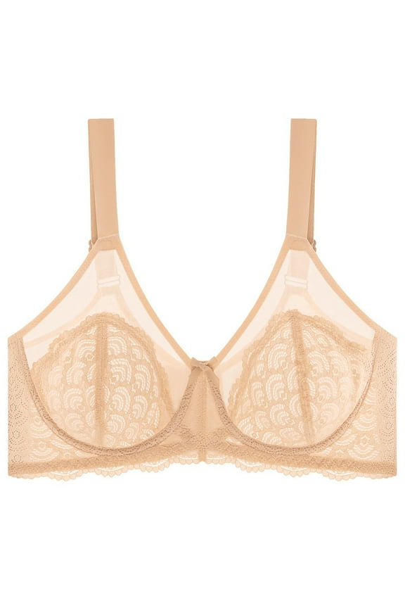 Plus Size Women's D Cup Stylish Lace Push-Up Bra Ultra Thin Mesh Deep V Bralette with Steel Rims