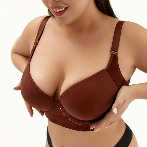 AUNVITO Plus-Size Women's Push-Up Anti-Sagging Deep V Steel Wire Bra with Wide Straps & Ultra-Wide Adjustable Back Closure