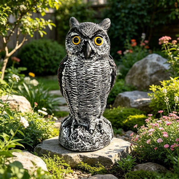 AUNVITO Realistic Owl Decoy Statue, Lifelike Plastic Bird Figurine, Outdoor Garden Yard Scarecrow Decor, Visual Deterrent Ornament For Patio Lawn