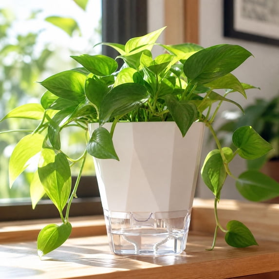 AUNVITO Self Watering Plant Pot 8 Inch Automatic Absorbing Planter for Indoor Flowers