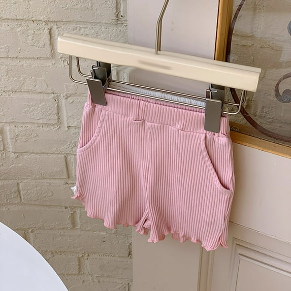 AUNVITO Shorts for Girls Children Solid Color Summer Pants Girl Loose Pockets Outerwear Slat Pants Shorts