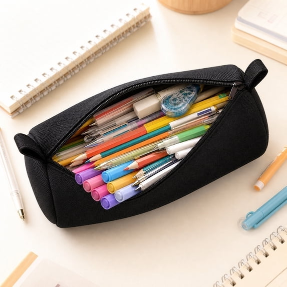 AUNVITO Simple Multifunctional Cylinder Pencil Case, Round Pen Holder with Zipper, Large Capacity Stationery Bag, Portable Pencil Pouch for Office