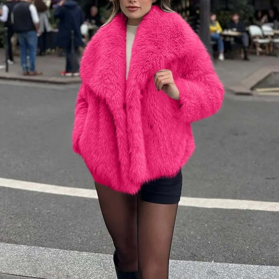 AUNVITO Soft Fluffy Casual Long Sleeve Coat for Women