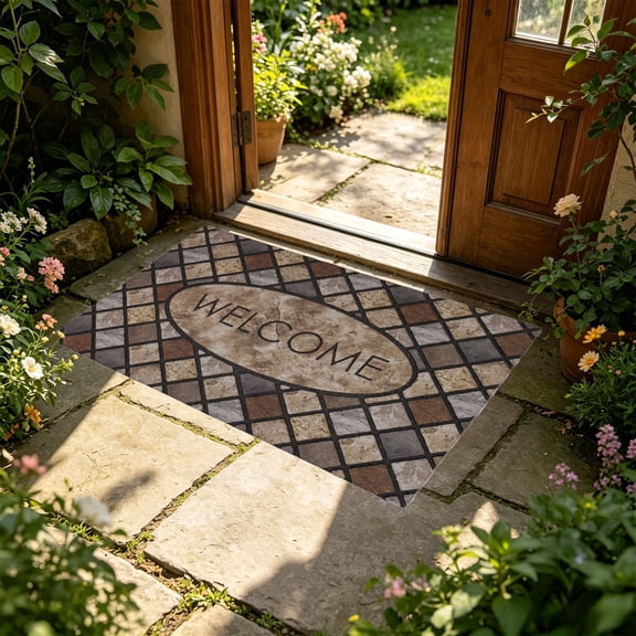AUNVITO Stone Texture Doormat, Stain Resistant Dirt Trapping Rug, Heavy Duty Rubber Back Mat for Front Door Entryway