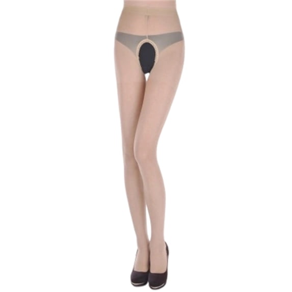 AUNVITO Stretchy Breathable Open-Crotch Bodystocking For Women Seamless Lift Buttocks Sheer Solid Color Sheer Stockings