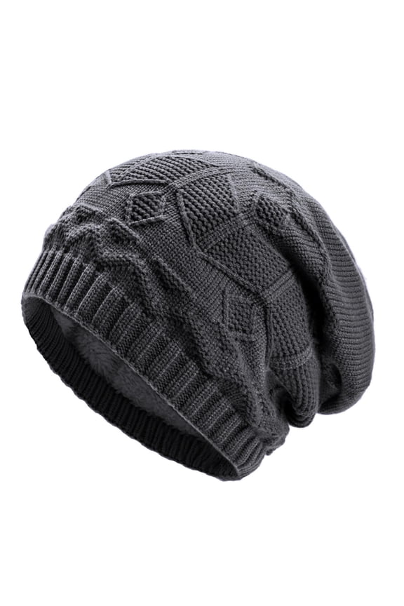 Stretchy Knit Beanie with Foldable Brim Ear Warmers Diamond Pattern Winter Hat for Women