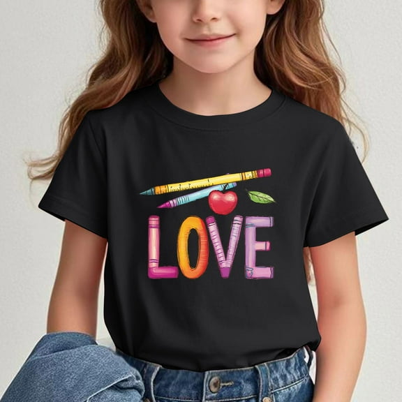 AUNVITO Summer Unisex Kids Breathable Tee | Printed Pattern T-shirt with Short Sleeves for Children In The Back Of School Season Round Neck Half Sleeve Casual Versatile Top