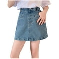 thumbnail image 1 of AUNVITO Teen Girls Denim Skirt High Waist Lightweight Summer Short Casual Versatile Stretch Y2k, 1 of 4