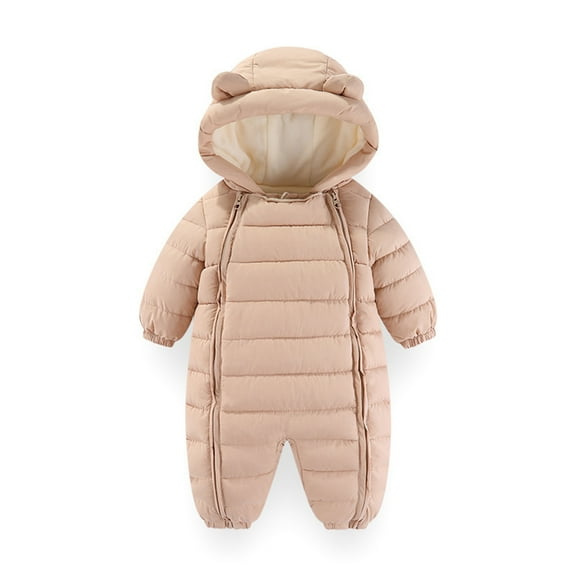 AUNVITO Thermal Fleece Baby Bodysuit 0-24M Hooded Long Sleeve One-Piece Romper Cozy Winter Wear