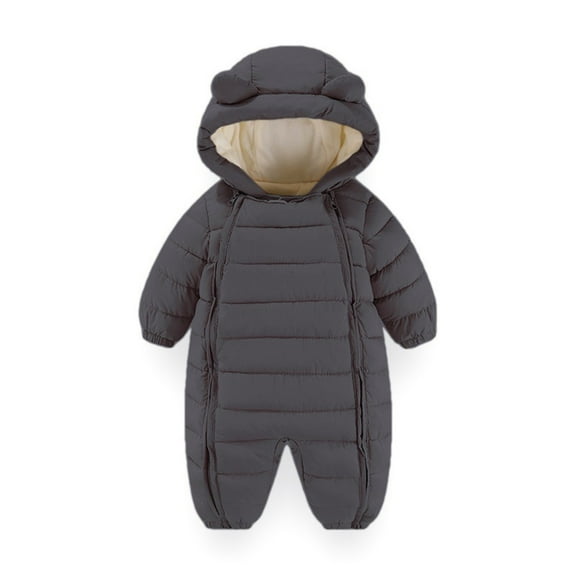 AUNVITO Thermal Fleece Baby Bodysuit 0-24M Hooded Long Sleeve One-Piece Romper Cozy Winter Wear